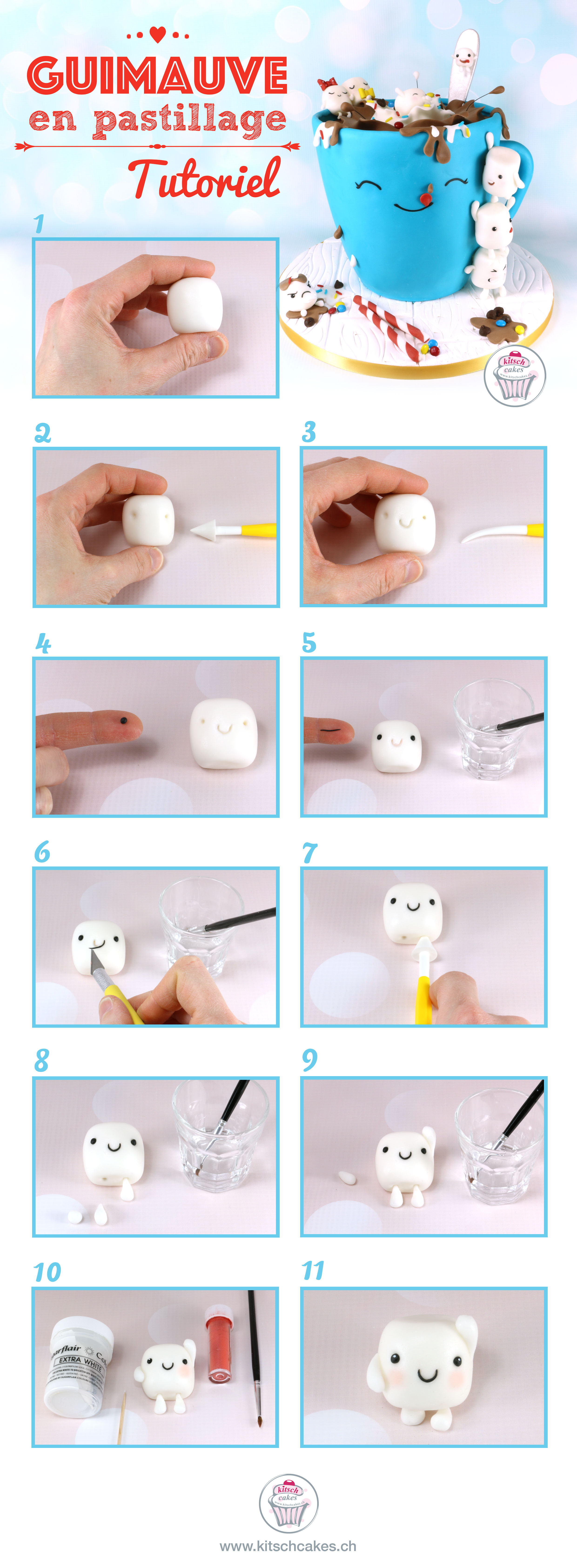 Guimauve (marshmallow) en pastillage (gumpaste) - tutoriel